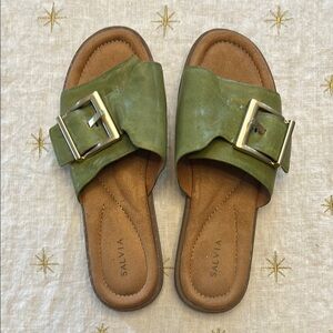 Green Suede Slide Sandals with Buckle